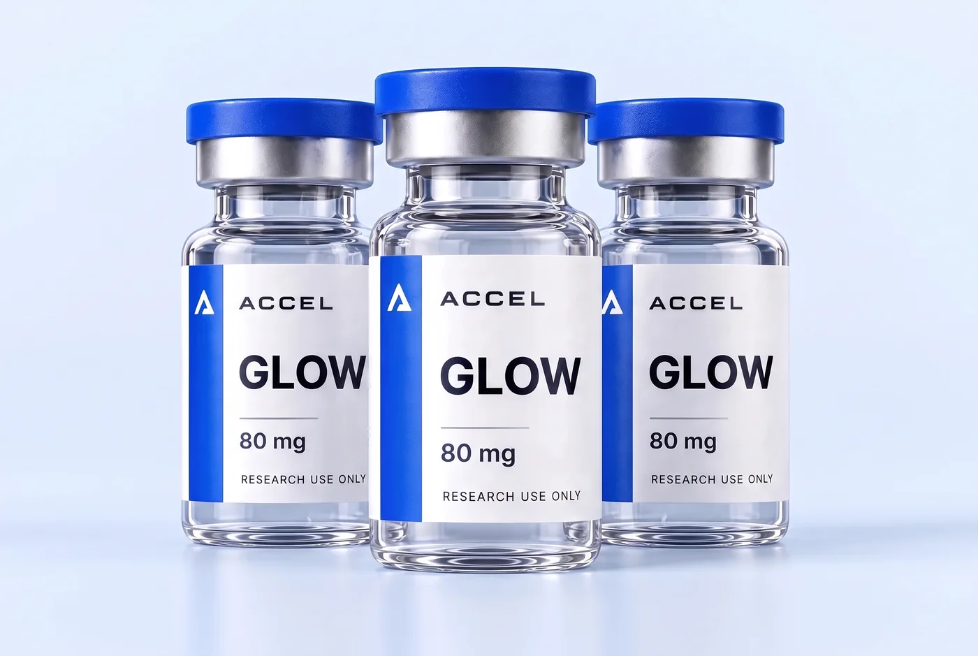 Three Accel GLOW vials