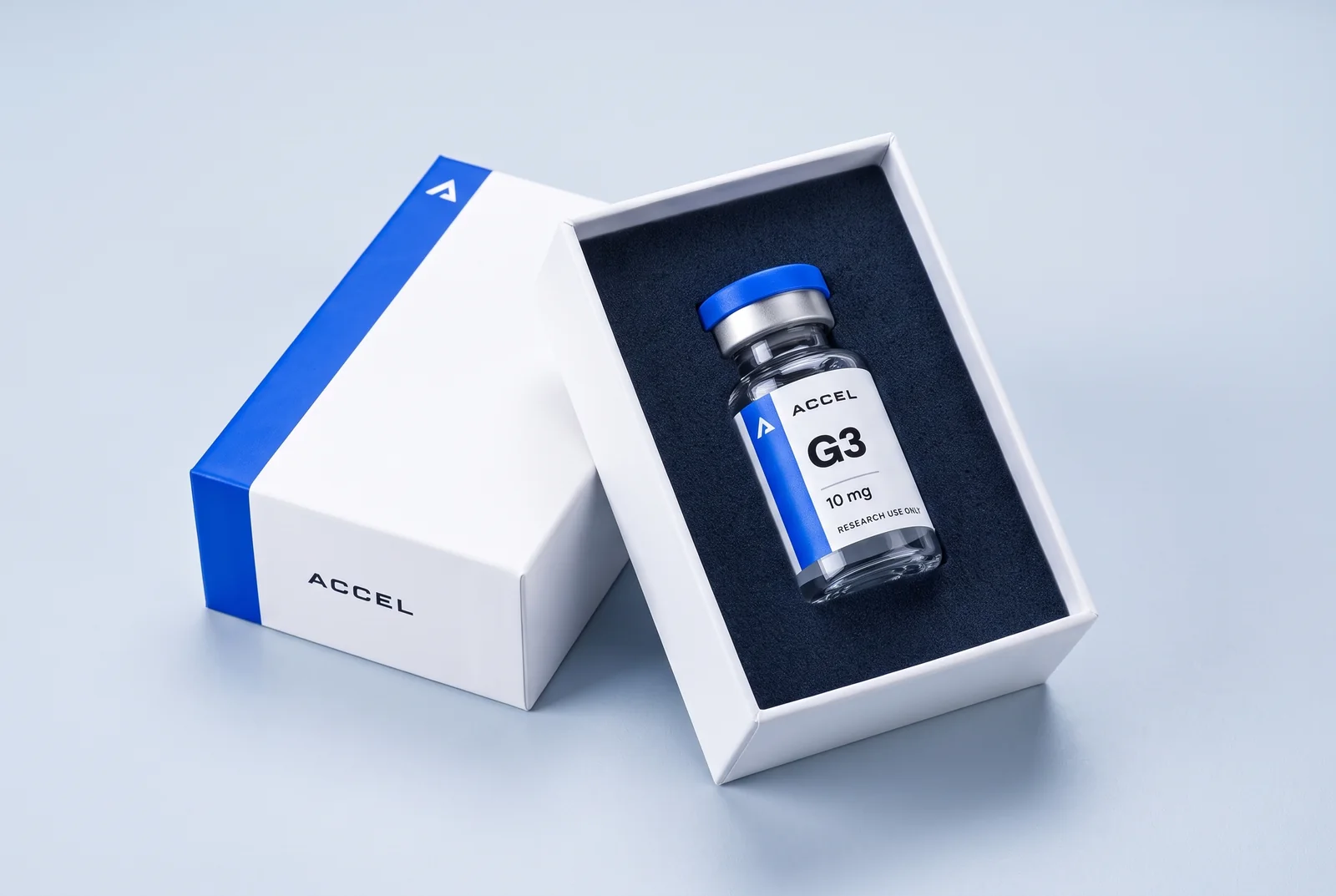 Accel packaging holding the G3 vial